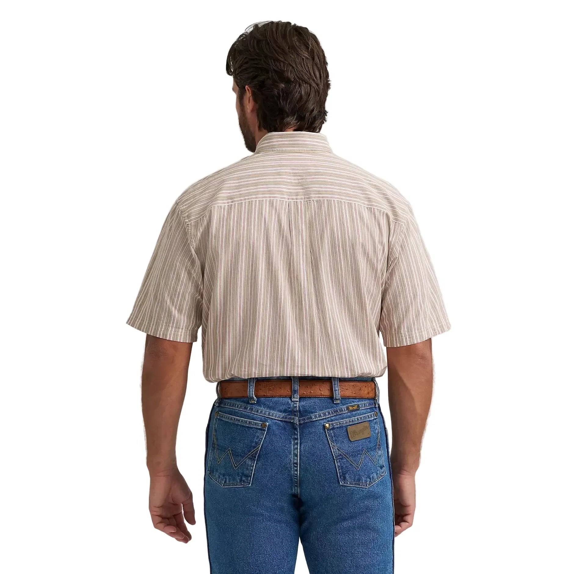 Men's Wrangler George Strait Sand Stripes Short Sleeve One Pocket Button Down Shirt 112379066