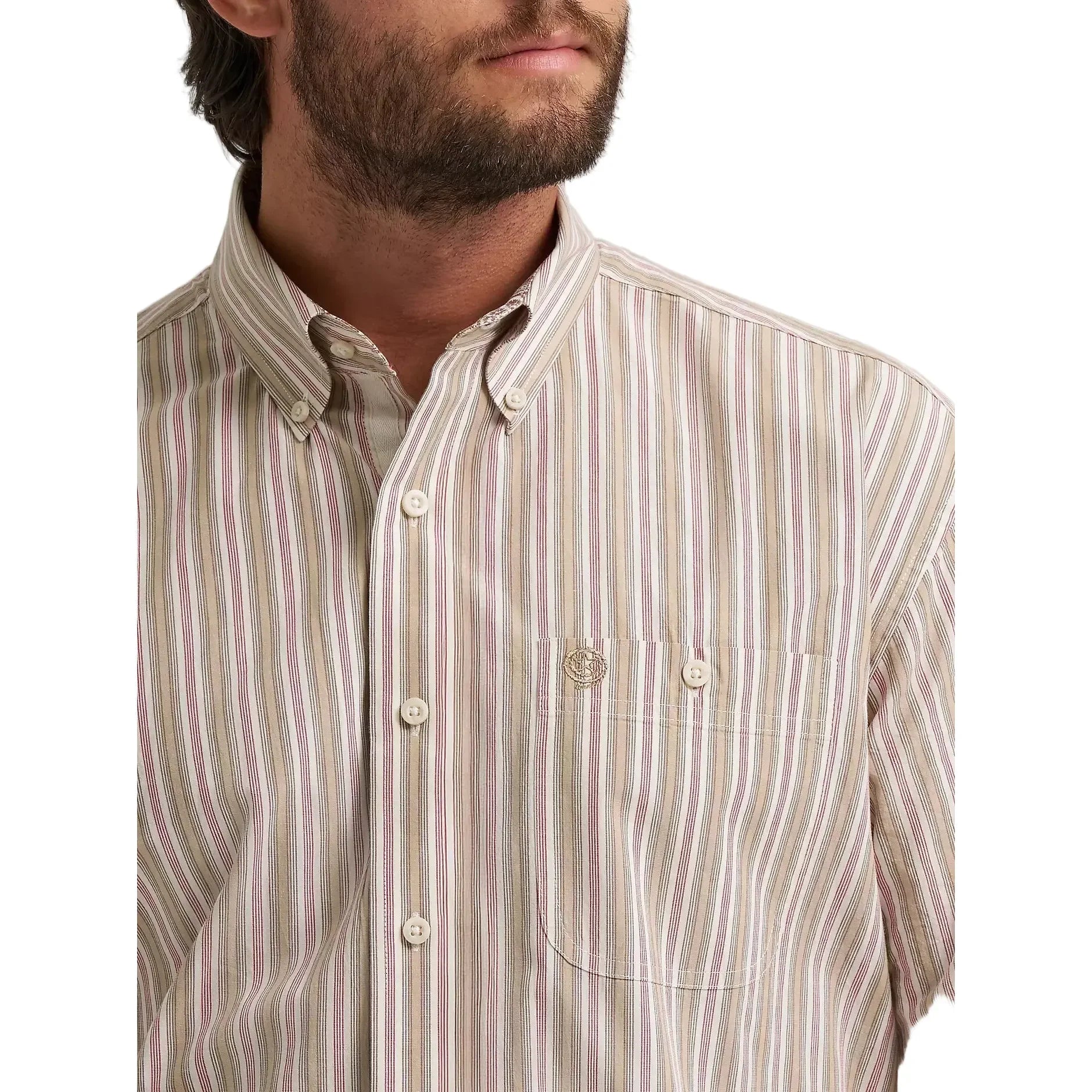 Men's Wrangler George Strait Sand Stripes Short Sleeve One Pocket Button Down Shirt 112379066