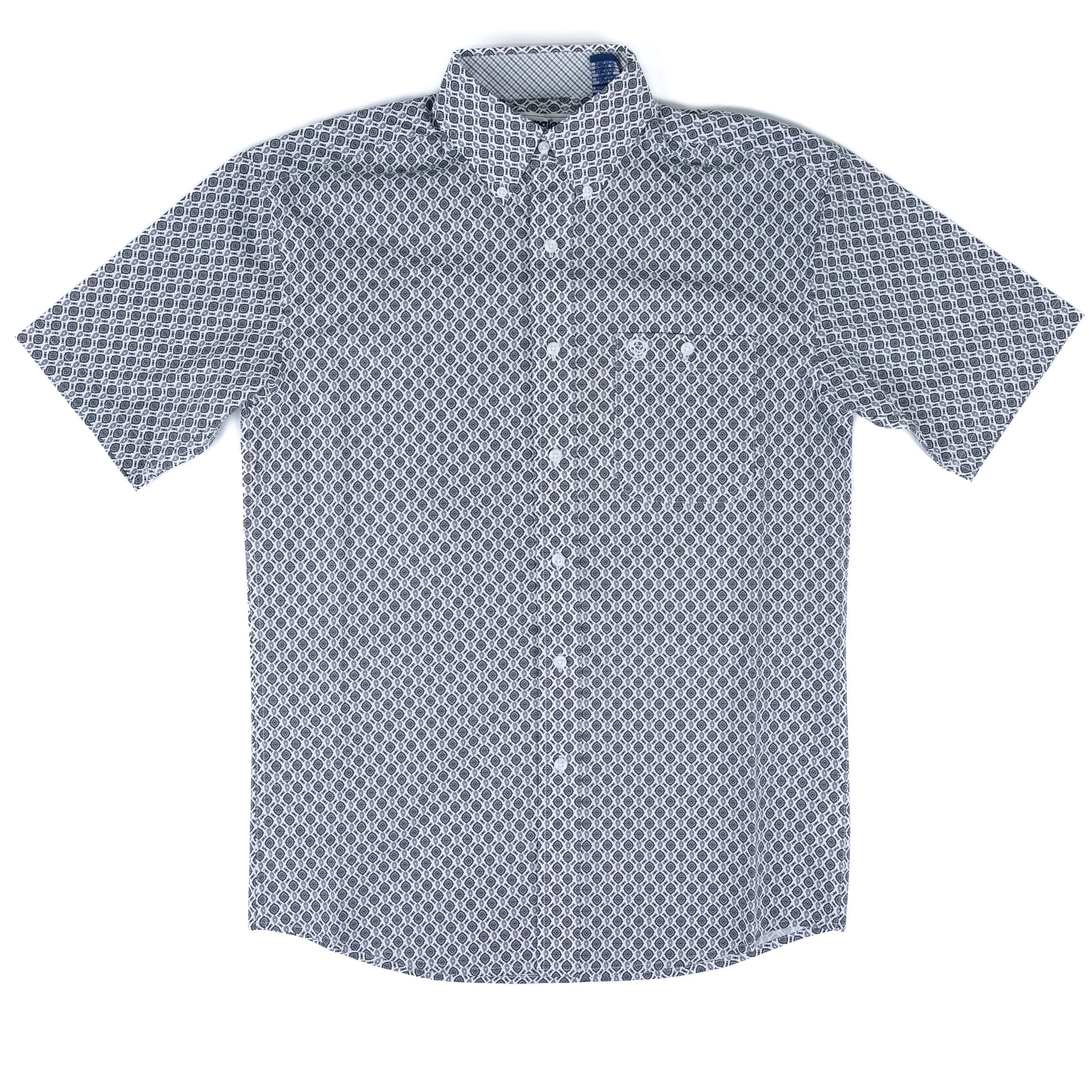 Men's Wrangler George Strait White and Gray Printed Short Sleeve Button Up 112379058