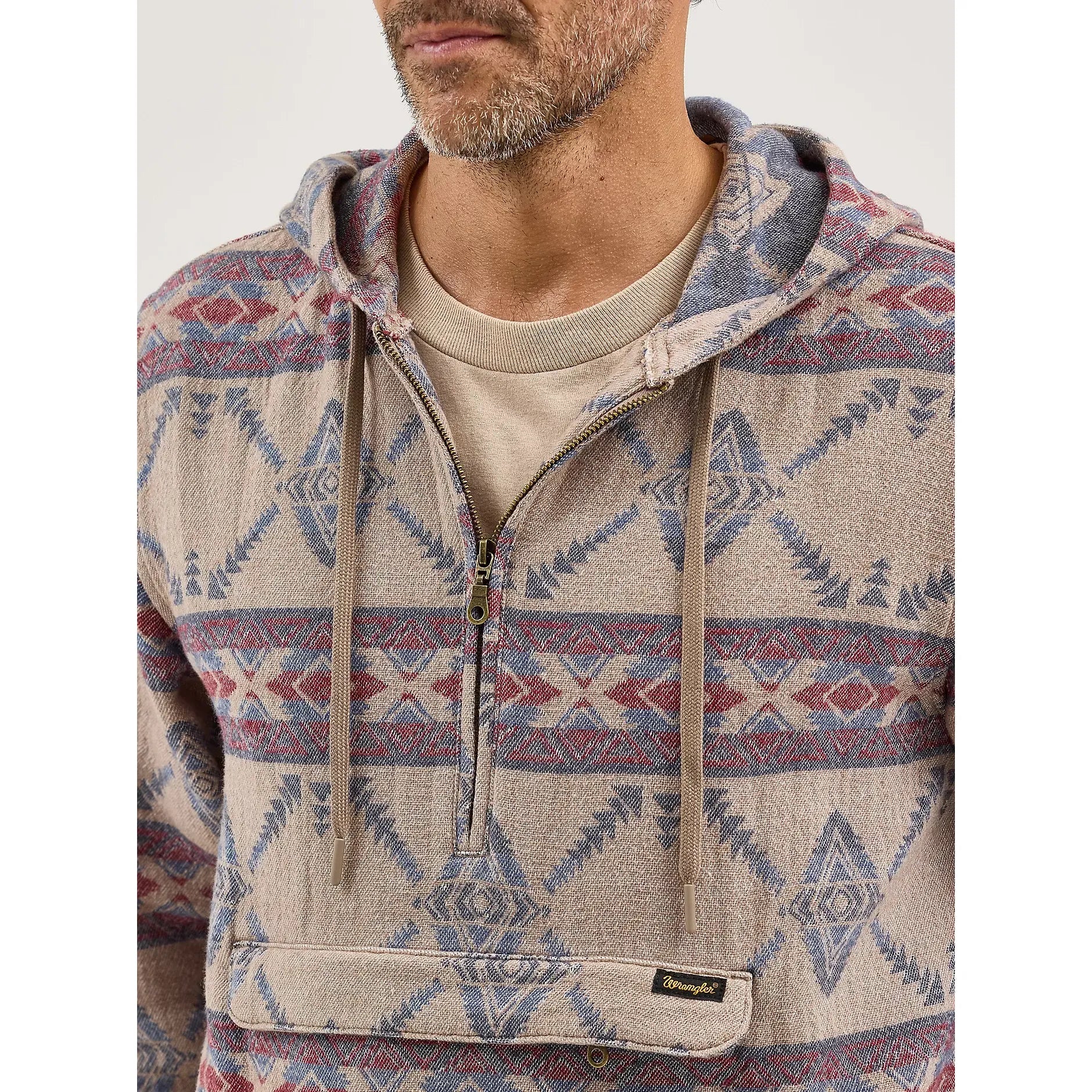 Men's Wrangler Jacquard Quarter Zip Hooded Popover Jacket112368214