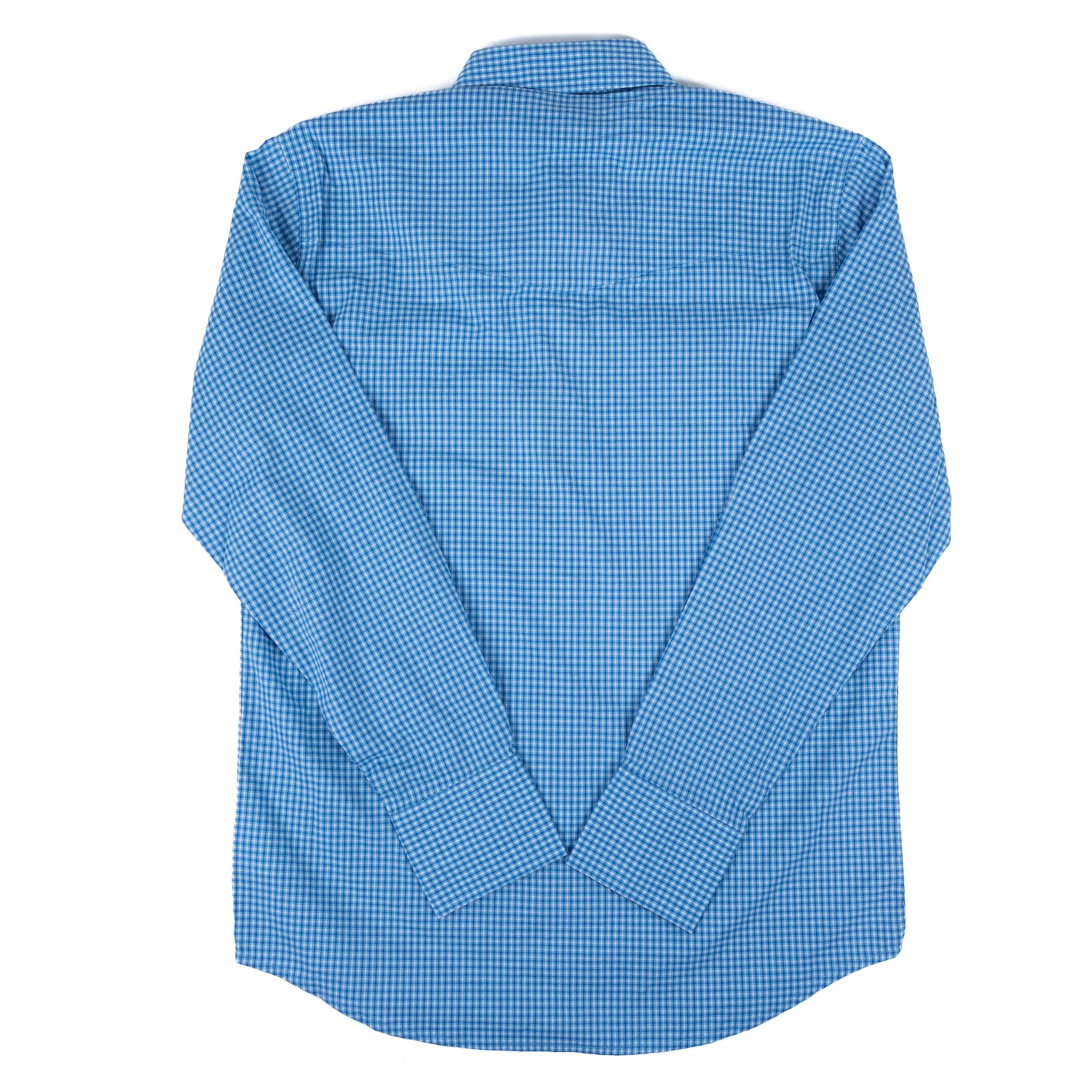 Men's Wrangler Long Sleeve Blue Plaid Snap Shirt 112379032