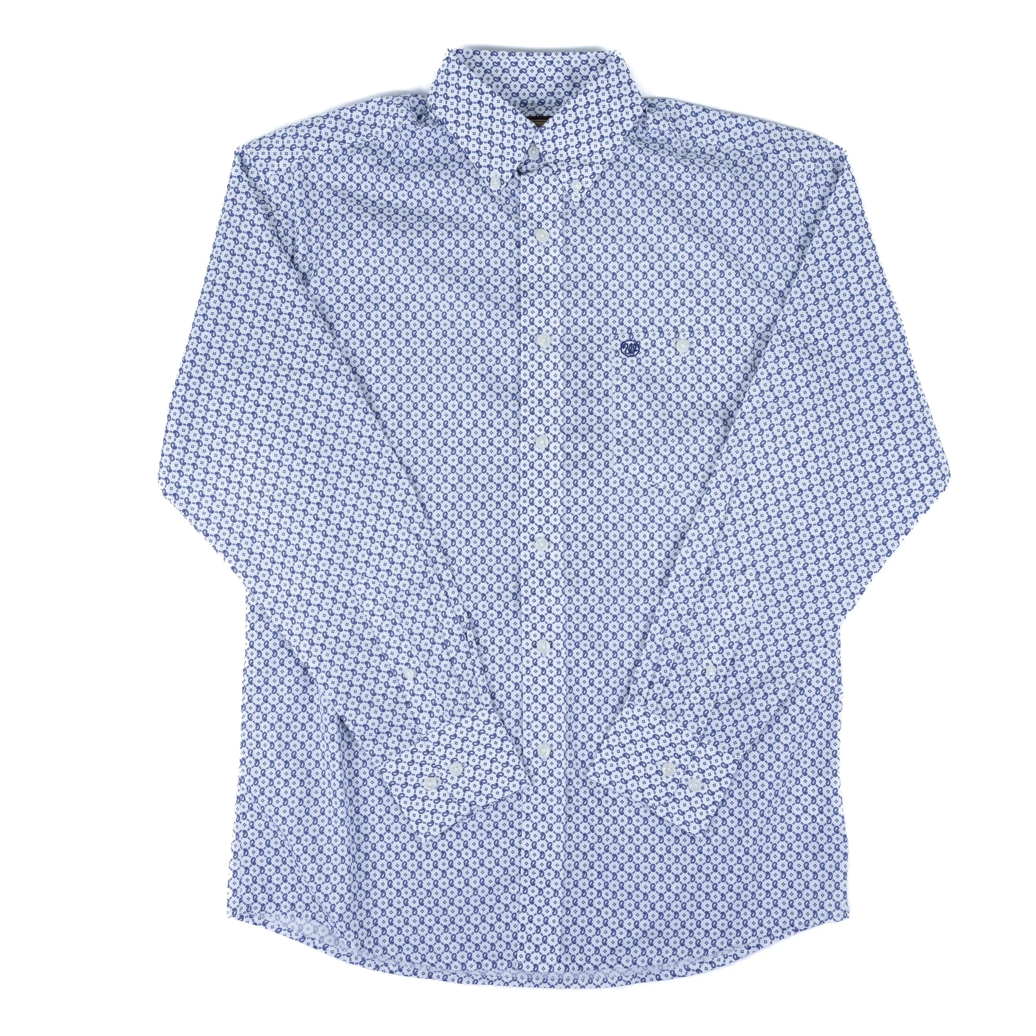 Men's Wrangler Long Sleeve Classic Blue Printed Button Up 112379162