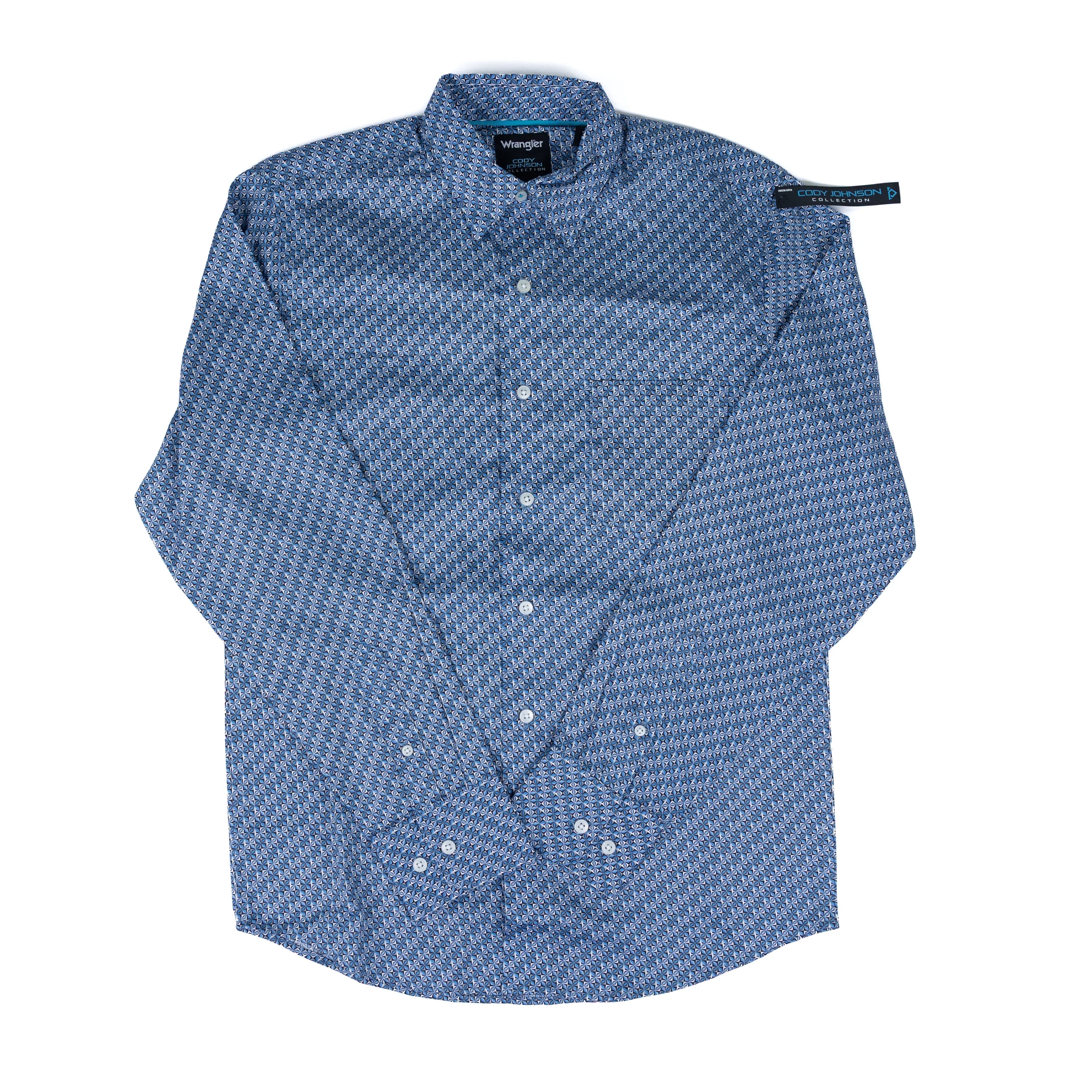 Men's Wrangler Long Sleeve Cody Johnson Blue Printed Button Up 112378976