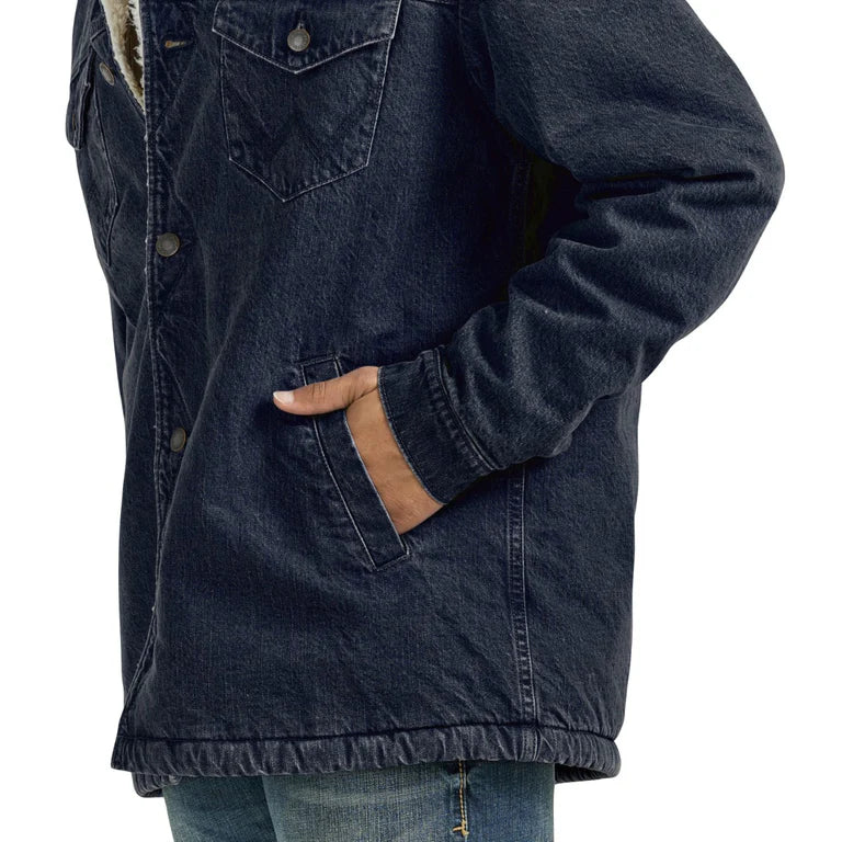 Men's Wrangler Rustic Navy Western Sherpa Lined Denim Wrange Jacket 112353374