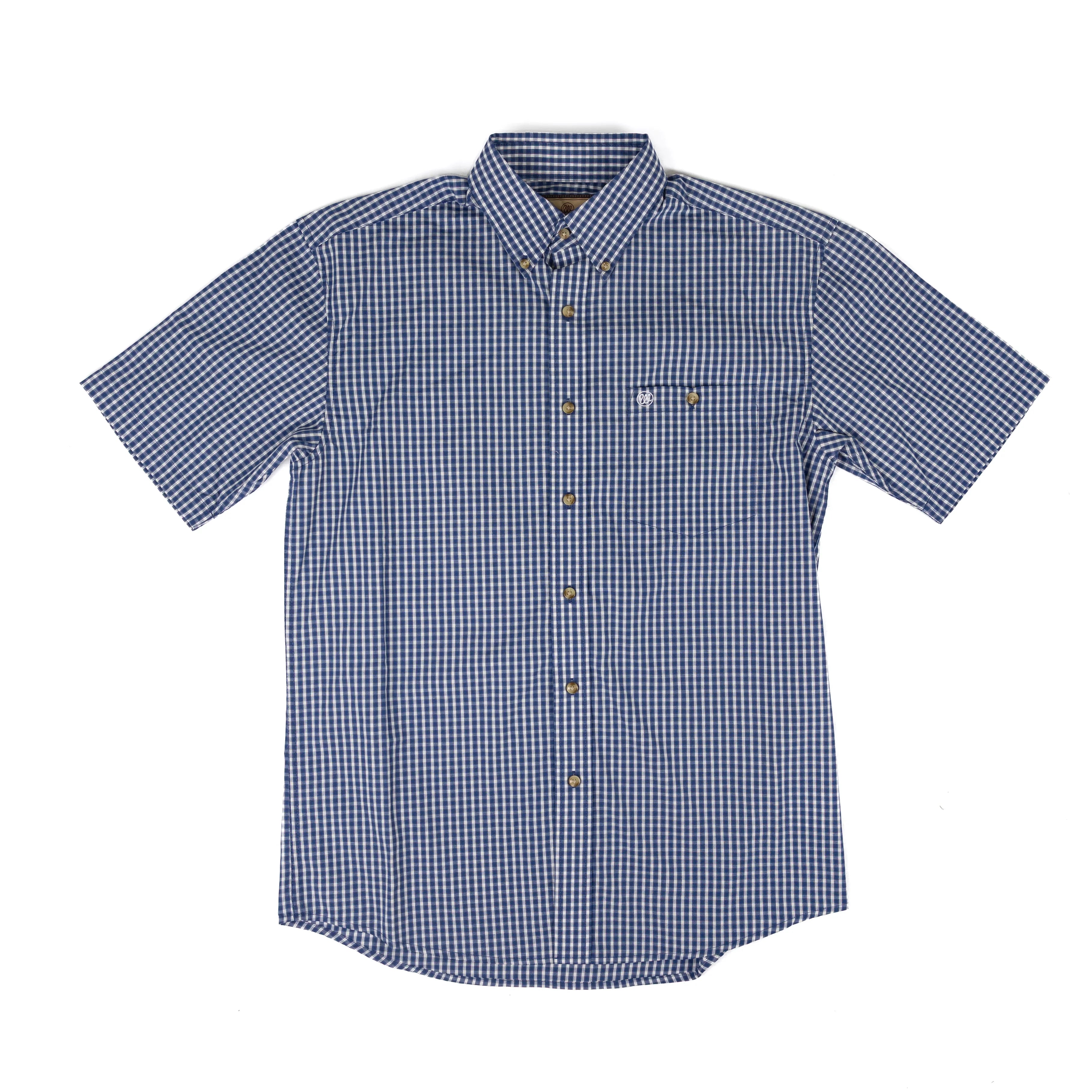 Men's Wrangler Short Sleeve Blue Plaid Classic Fit Button Up Shirt 112379161