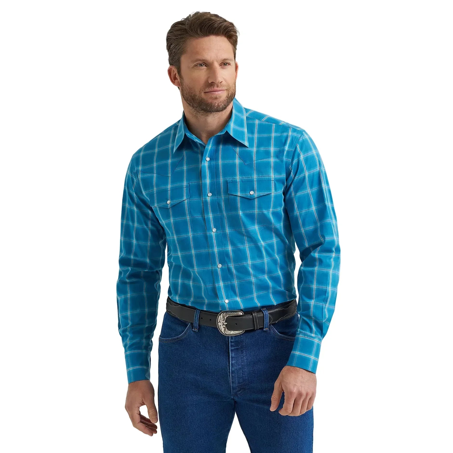 Men's Wrangler Wrinkle Resist Long Sleeve Western Snap Plaid Shirt
