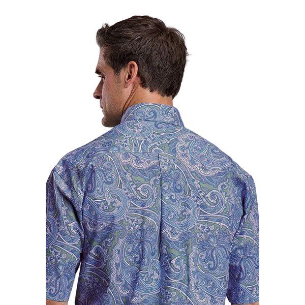 Men Stetson Short Sleeve Blue Meadow Paisley Printed Button Down Shirt 11-002-0526-4027