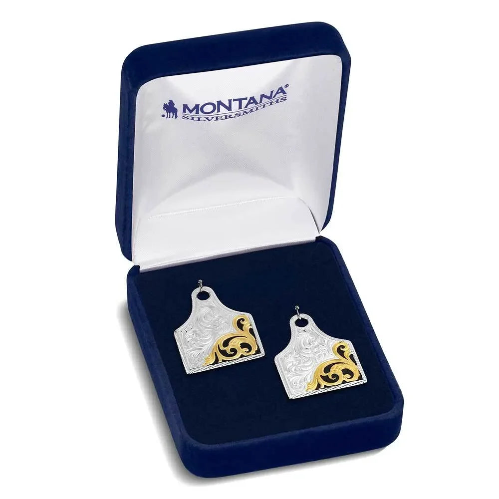 Montana Silversmiths Rural Route Cow Tag Earrings ER6504NFG
