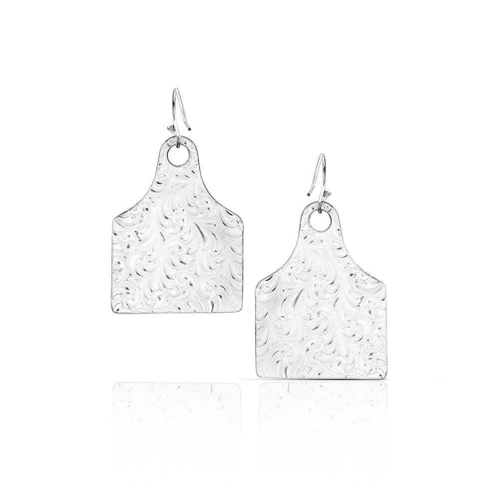 Montana Silversmiths Rural Route Cow Tag Earrings ER6504NFG