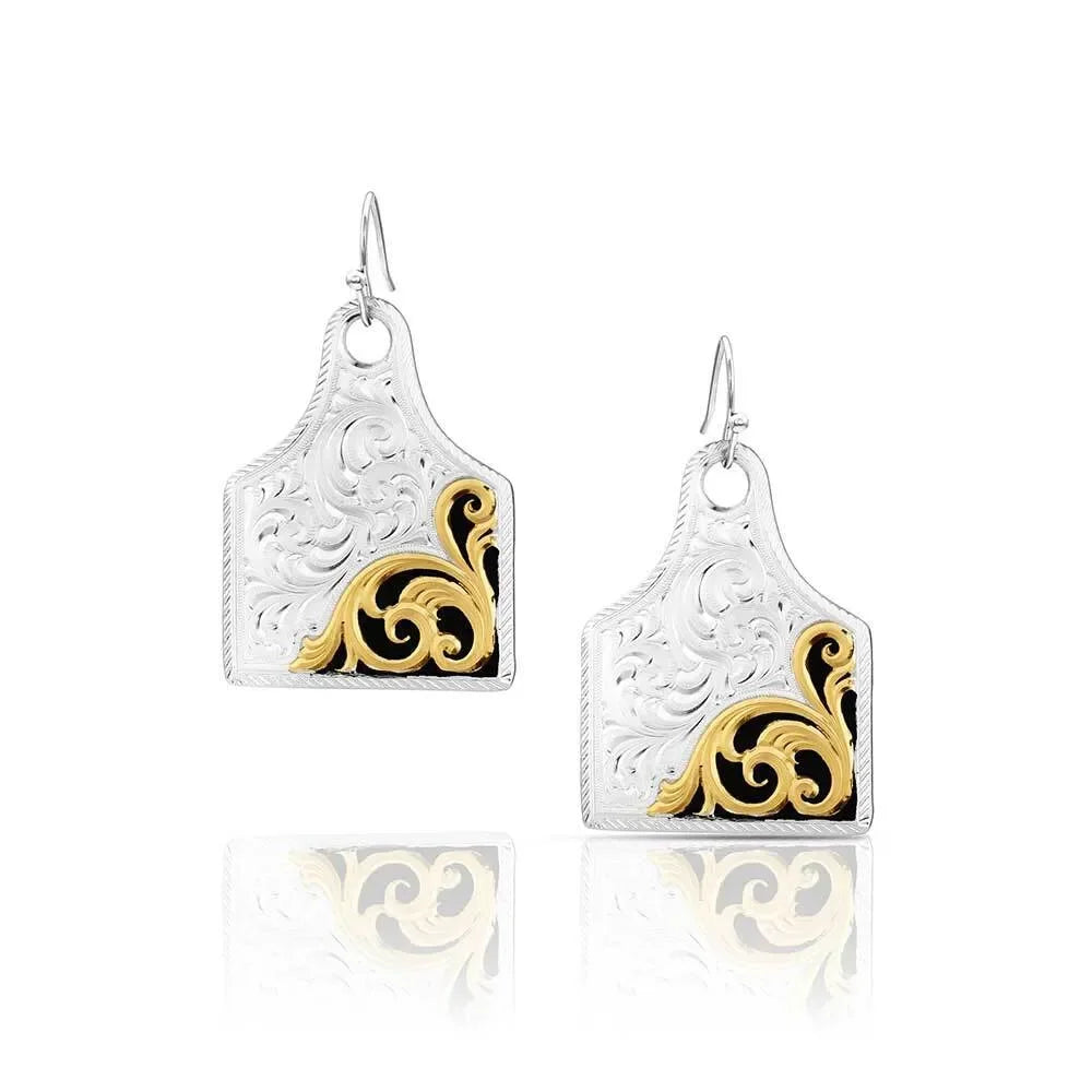 Montana Silversmiths Rural Route Cow Tag Earrings ER6504NFG