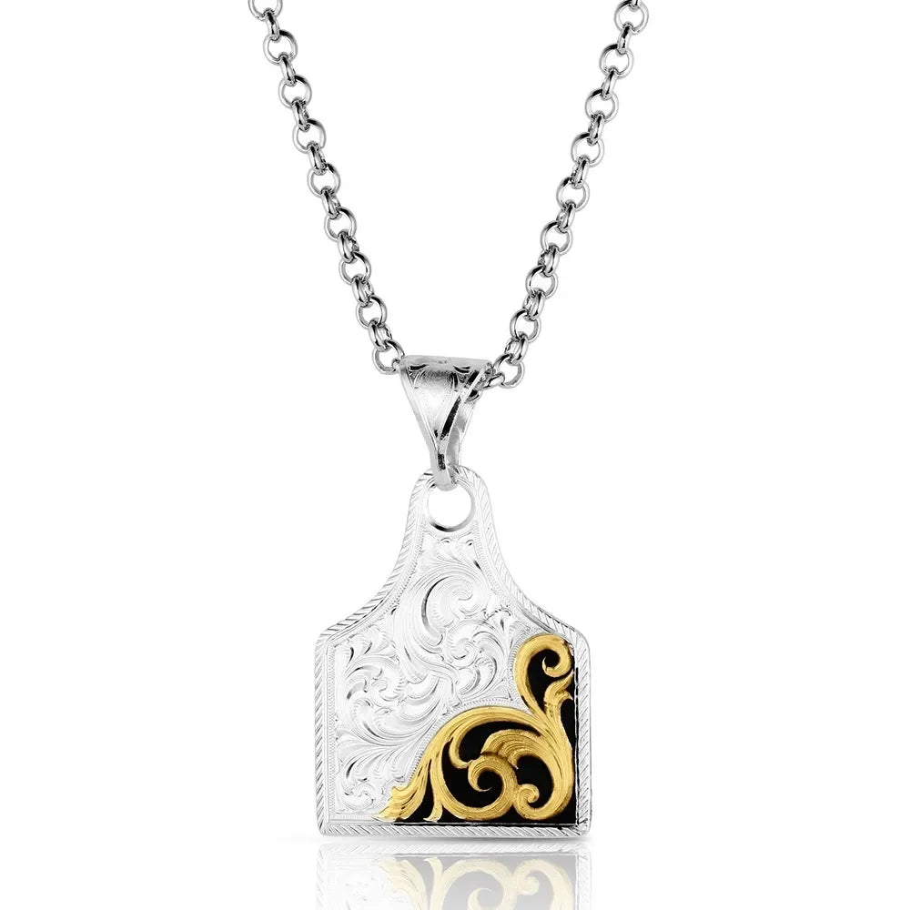 Montana Silversmiths Rural Route Cow Tag Necklace NC6504NFG