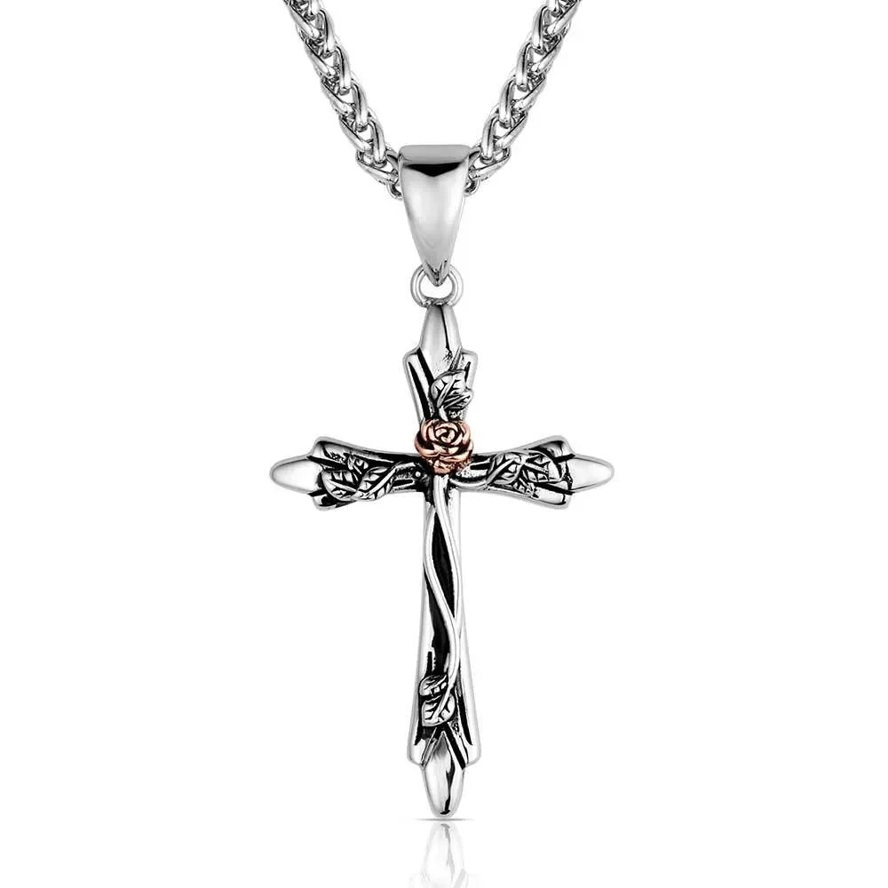 Montana Silversmiths Thorns and Roses Cross Necklace NC6528