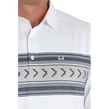 Men's Cinch Geometric Print Polo - White MTK1863047