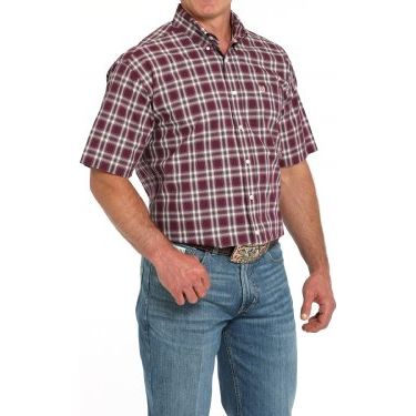 Men's Cinch Short Sleeve Plaid Button-Down Shirt - Purple MTW1111484 - Crazy House Western Wear