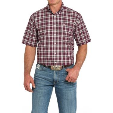 Men's Cinch Short Sleeve Plaid Button-Down Shirt - Purple MTW1111484 - Crazy House Western Wear