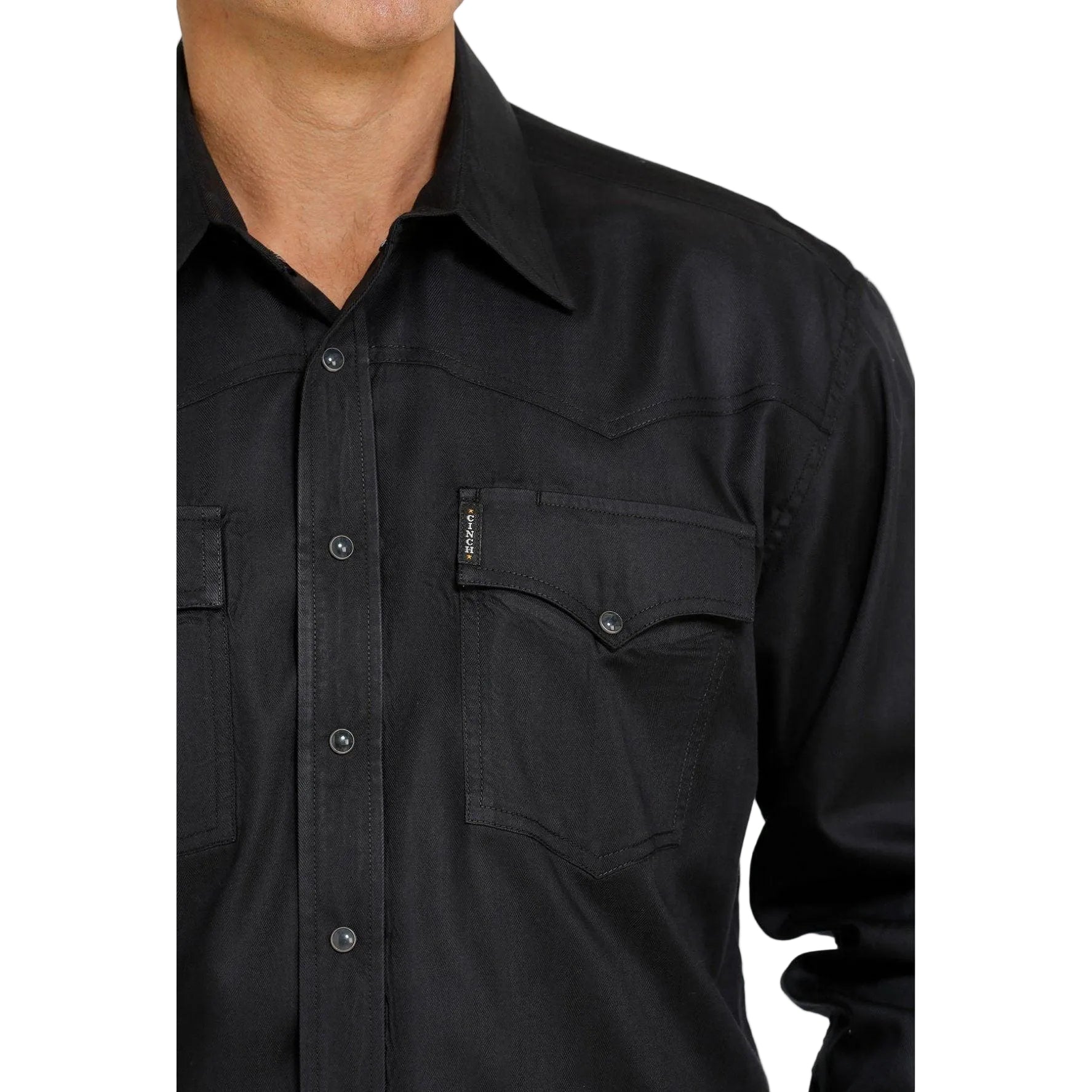 Men's Cinch Black Herringbone Snap Western Shirt MTW1681003 - Crazy House Western Wear