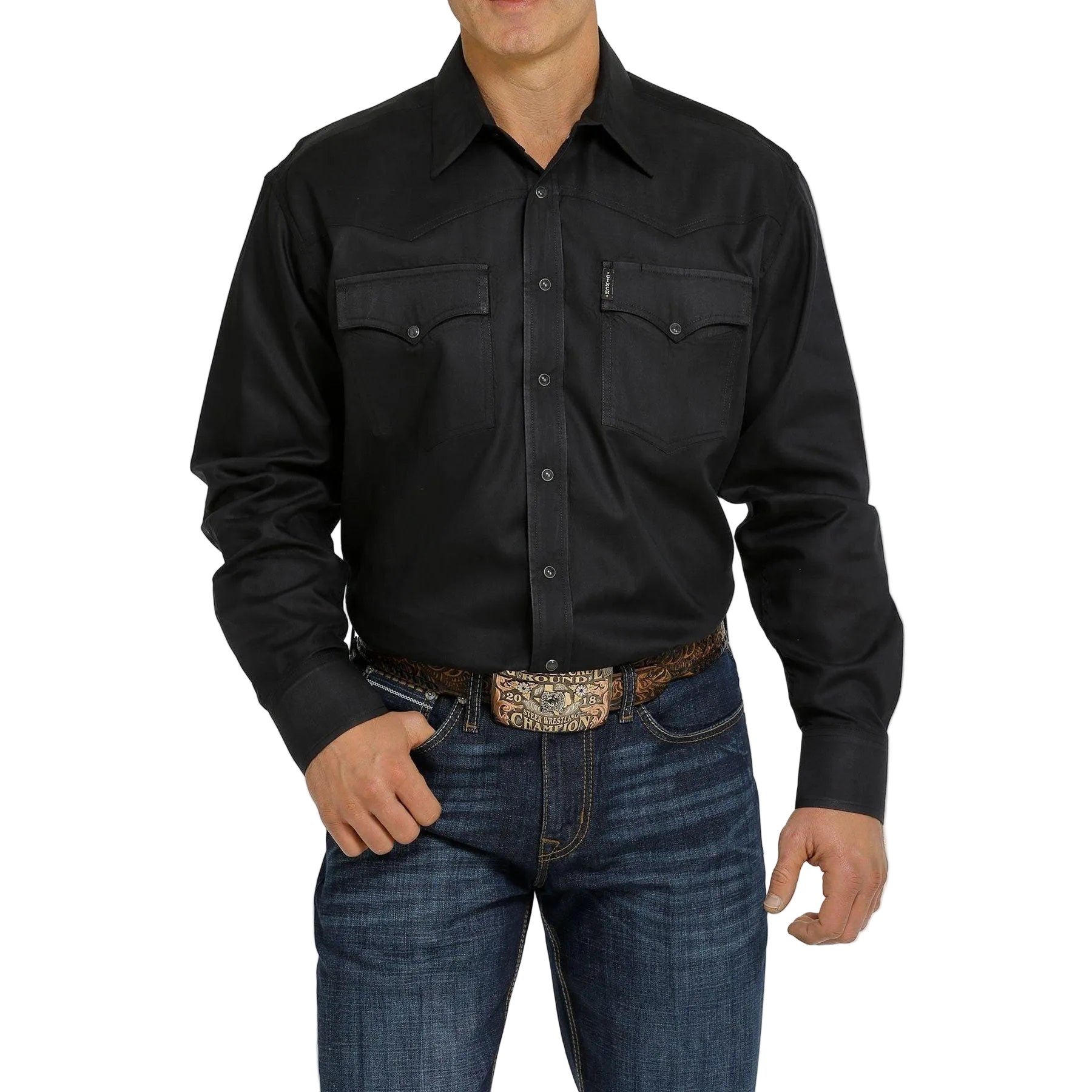 Men's Cinch Black Herringbone Snap Western Shirt MTW1681003 - Crazy House Western Wear