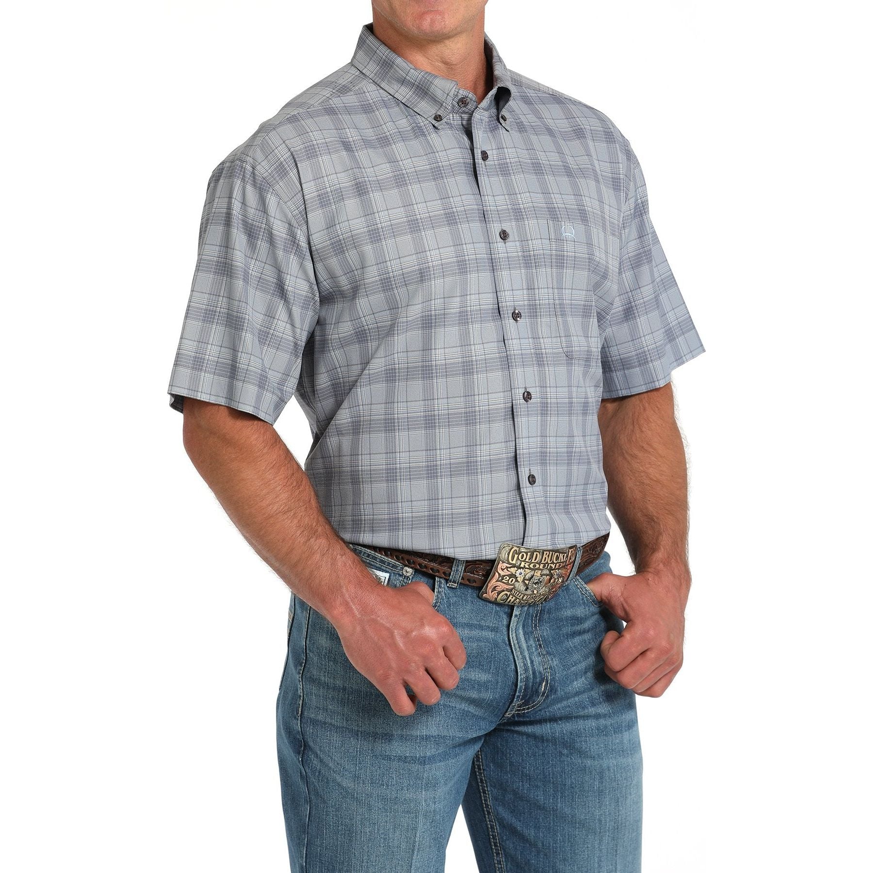Men's Cinch Short Sleeve Plaid Button-Down Shirt - Grey MTW1704153 - Crazy House Western Wear
