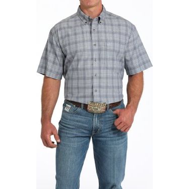 Men's Cinch Short Sleeve Plaid Button-Down Shirt - Grey MTW1704153 - Crazy House Western Wear