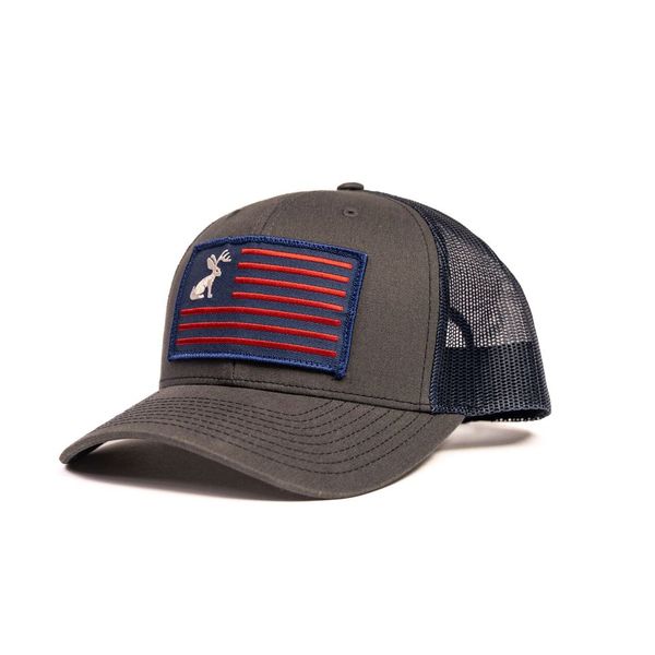 Charcoal and Navy Snapback with Jackelope Flag Patch - Crazy House Western Wear