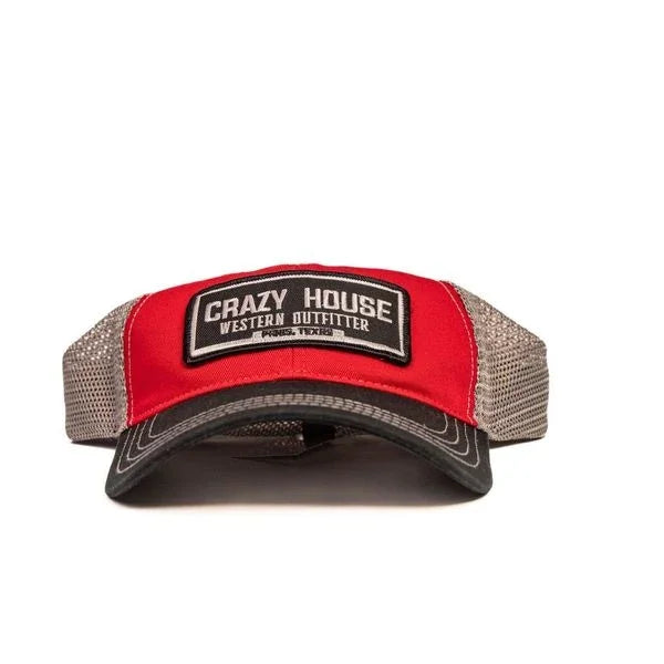 Red and Black Mesh Trucker Cap with Outfitter Patch - Crazy House Western Wear