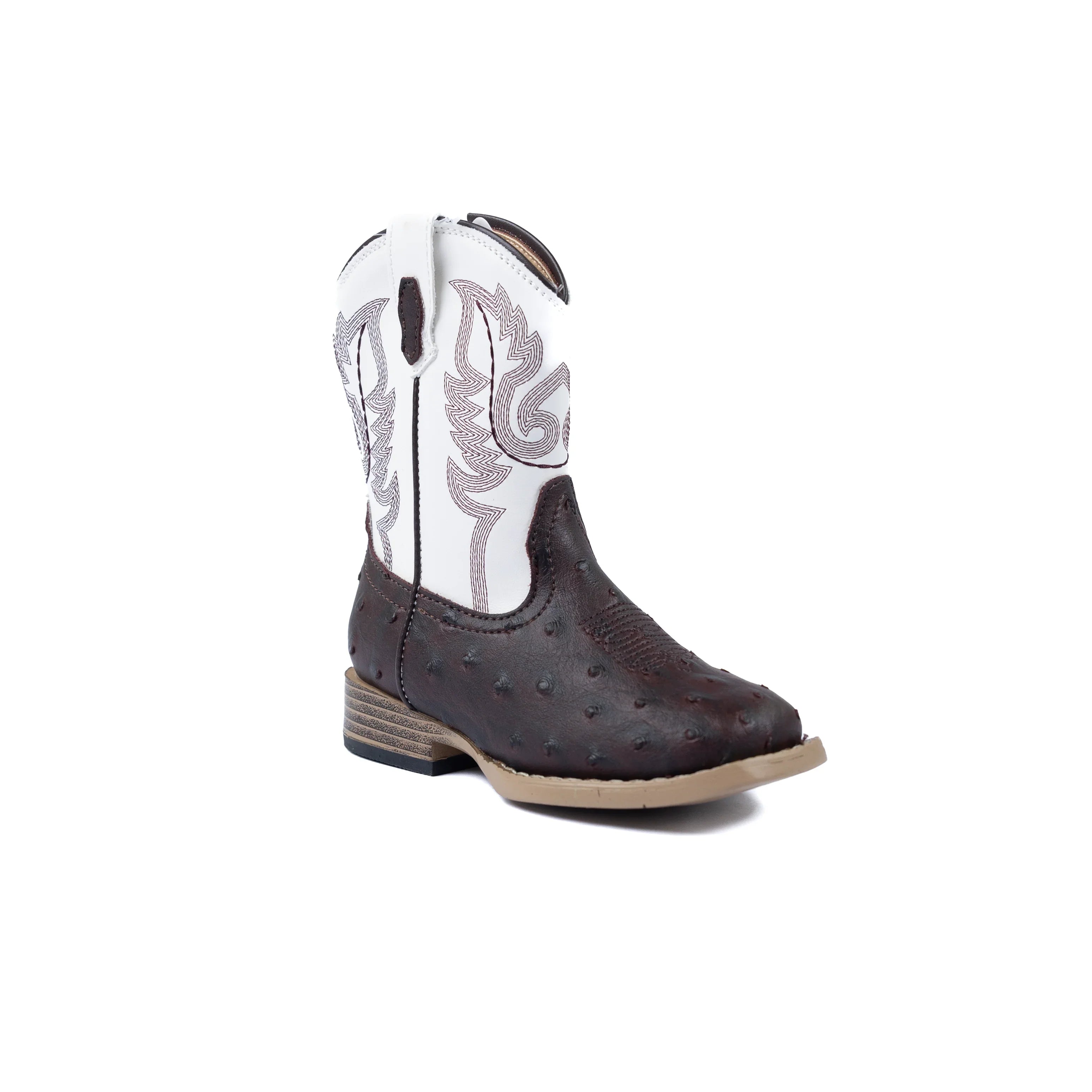 Roper Toddler Wide Square Toe Faux Leather Ostrich Print Boots 09-017-1900-0049 BR