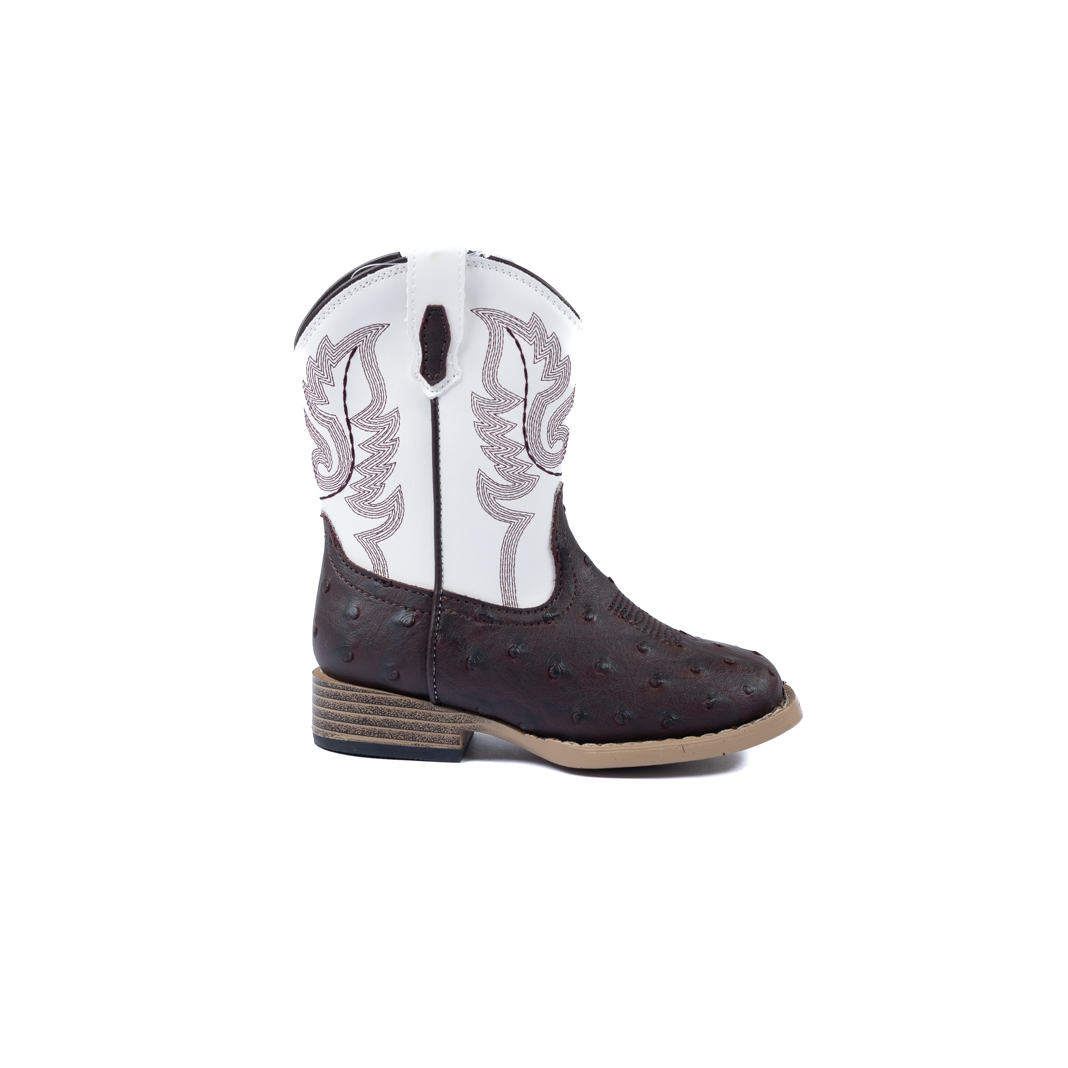 Roper Toddler Wide Square Toe Faux Leather Ostrich Print Boots 09-017-1900-0049 BR