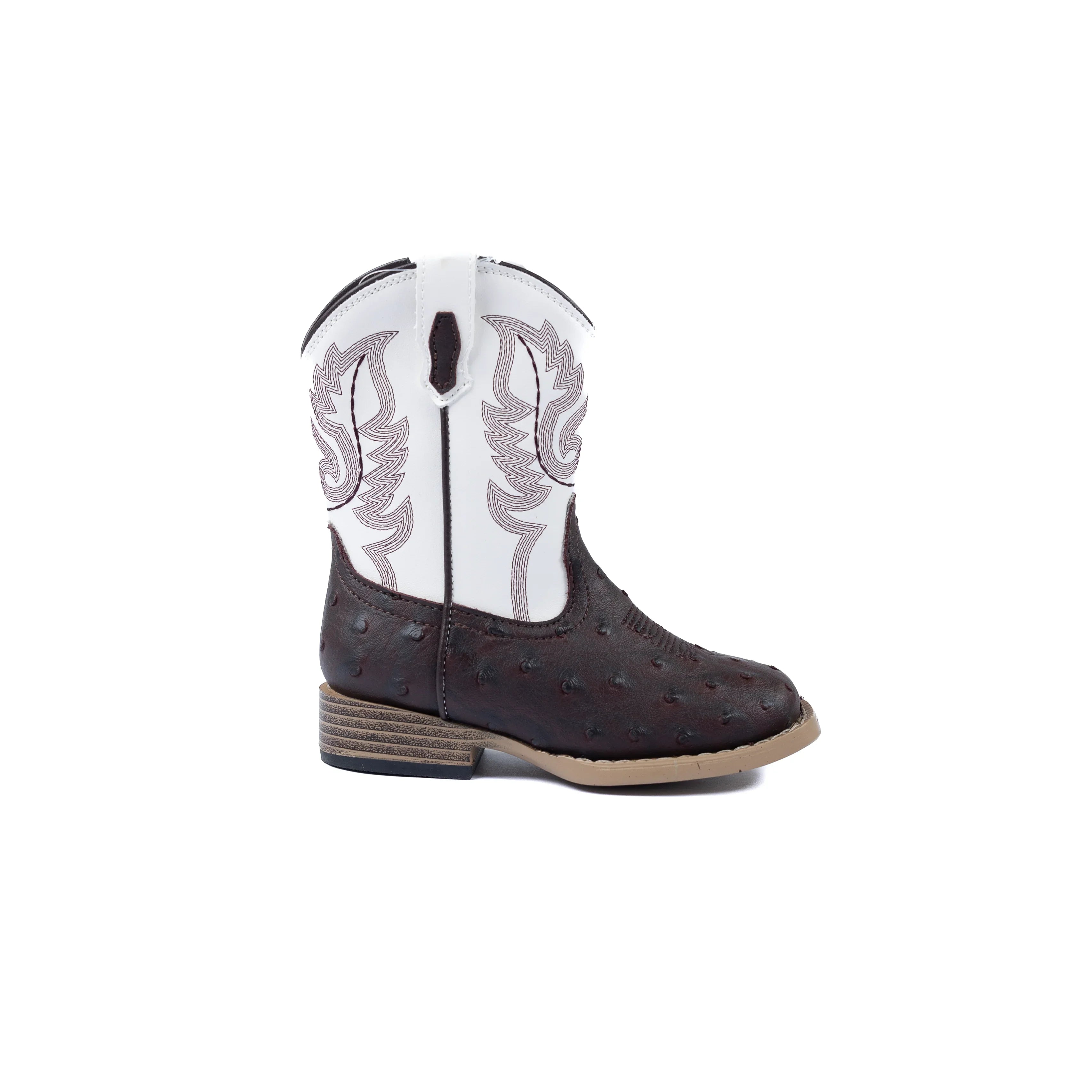 Roper Toddler Wide Square Toe Faux Leather Ostrich Print Boots 09-017-1900-0049 BR