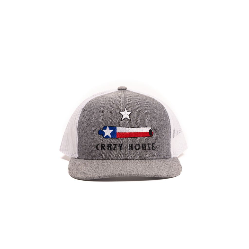 Crazy House Unisex Heather Gray and White Mesh Cap With Texas Cannon - Crazy House Western Wear