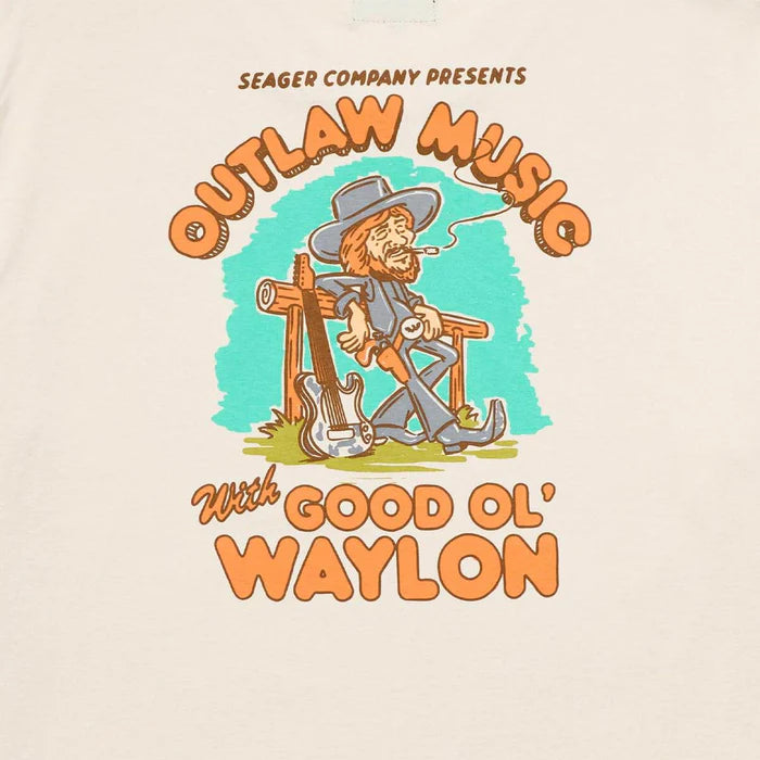 Men's Seager X Waylon Jennings Outlaw Vintage White Tee MTF22OUTLAWVWHT - Crazy House Western Wear