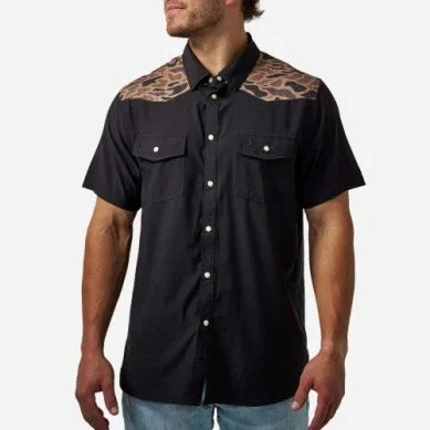 Men's Burlebo Black and Gauge Camo Deer Season Performance Western Shirt PWS-DRSZN