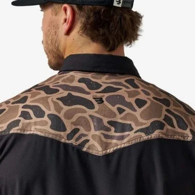 Men's Burlebo Black and Gauge Camo Deer Season Performance Western Shirt PWS-DRSZN