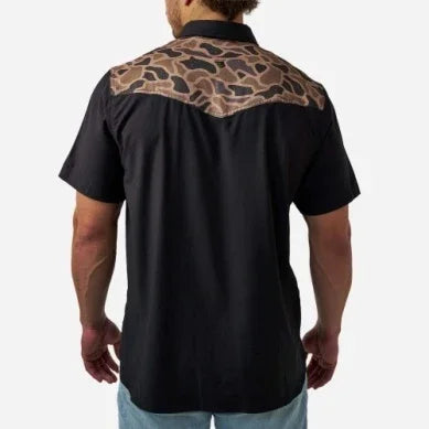 Men's Burlebo Black and Gauge Camo Deer Season Performance Western Shirt PWS-DRSZN