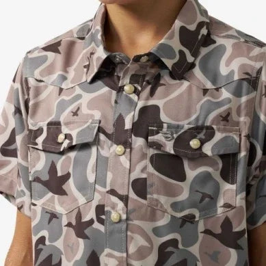 Boy's Burlebo Mallard Mayhem Camo Performance Western Shirt Y-PWS-MMAYC