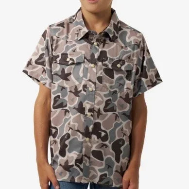Boy's Burlebo Mallard Mayhem Camo Performance Western Shirt Y-PWS-MMAYC