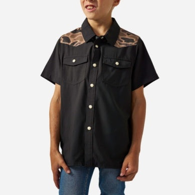 Boy's Burlebo Black and Gauge Camo Performance Western Shirt Y-PWS-DRSZN