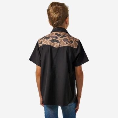 Boy's Burlebo Black and Gauge Camo Performance Western Shirt Y-PWS-DRSZN