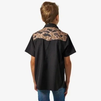 Boy's Burlebo Black and Gauge Camo Performance Western Shirt Y-PWS-DRSZN