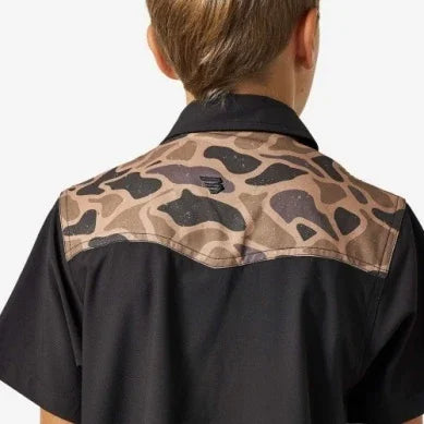 Boy's Burlebo Black and Gauge Camo Performance Western Shirt Y-PWS-DRSZN