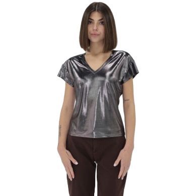 Women's Another Love Metallic Black Lumi Short Sleeve T-shirt VCKN1853MEB