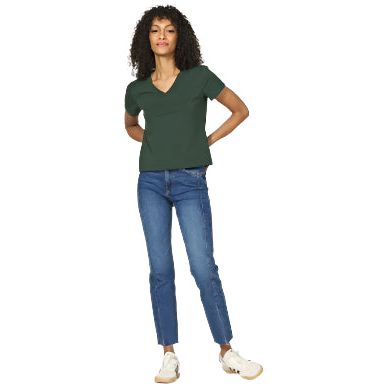 Women's Another Love Amaya Dark Green V-neck T-shirt VCKN1762EVG - Crazy House Western Wear