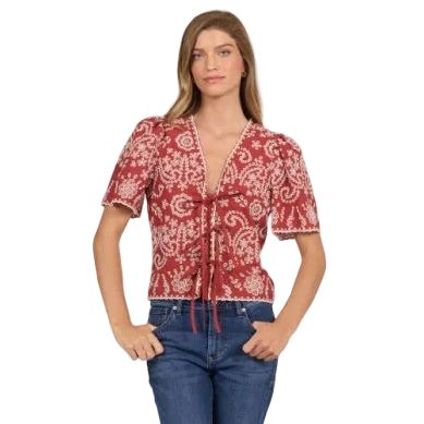 Women's Dear John Burnt Brick Cielo Short Sleeve V-neck Blouse DSH1556BUB