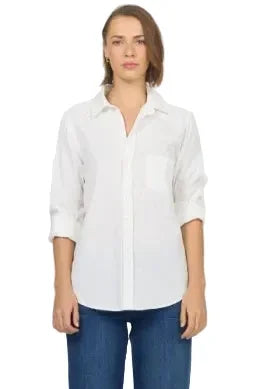Women's Dear John White Galina Long Sleeve Button Up Top DSH1454TCWHT