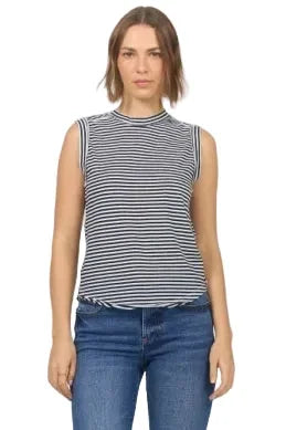 Women's Dear John Black and White Striped Zo Tank Top DKN2102D8BWS