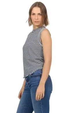 Women's Dear John Black and White Striped Zo Tank Top DKN2102D8BWS