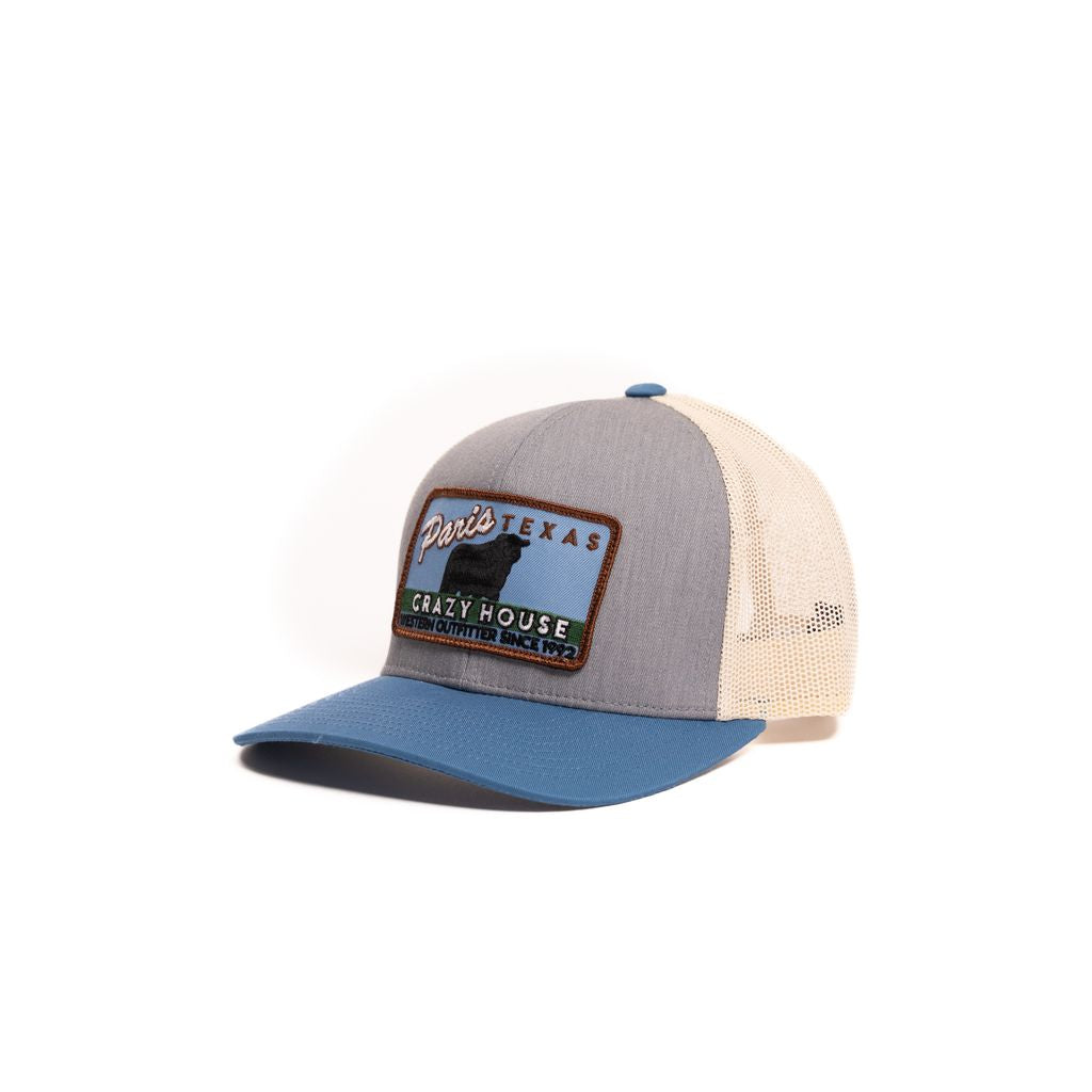 Crazy House Unisex Grey and Blue Cap With Bull Patch - Crazy House Western Wear