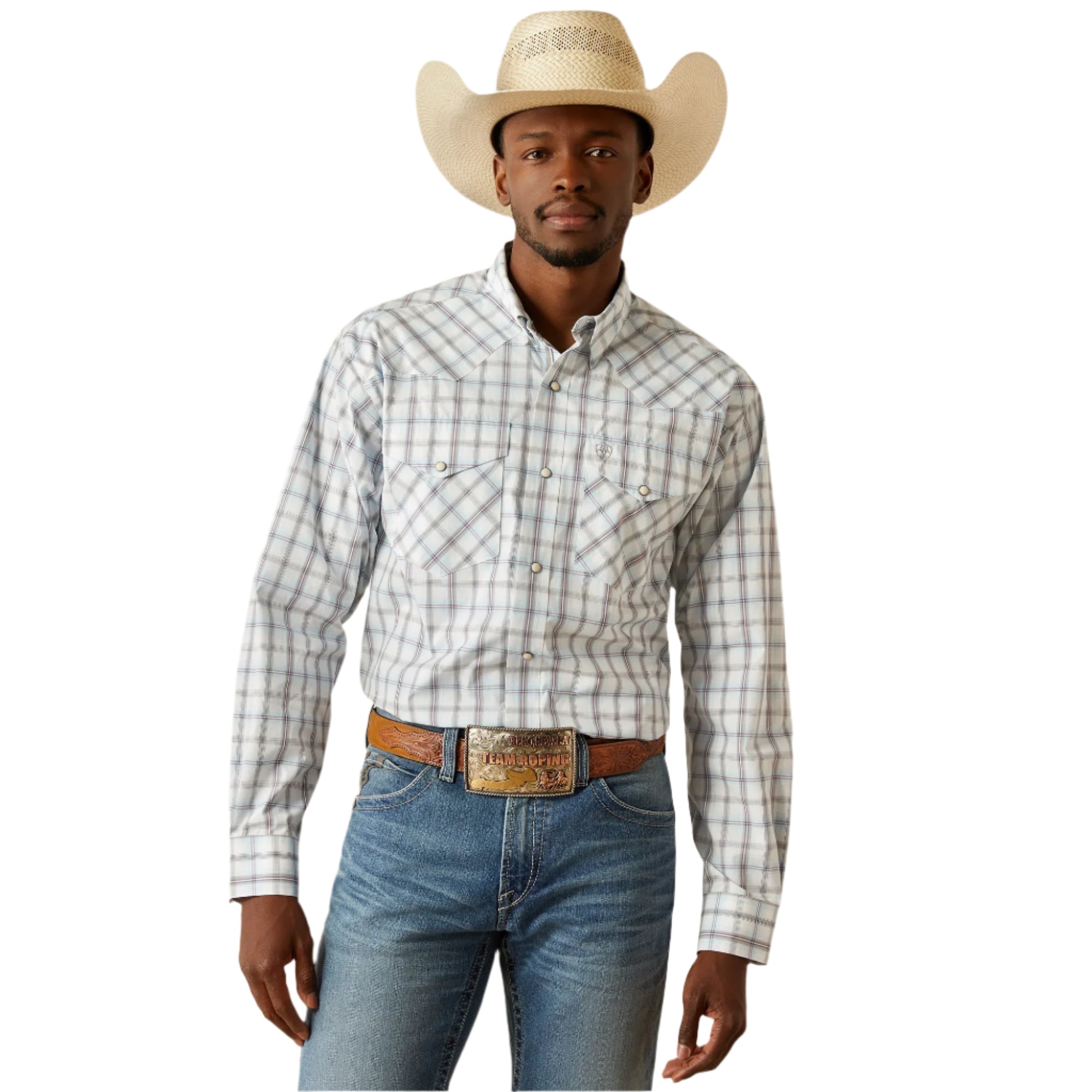 Ariat Men's Grey Blue Pro Worth Snap Long Sleeve Shirt XL Ariat Men's Grey Blue Pro Worth Snap Long Sleeve Shirt XL