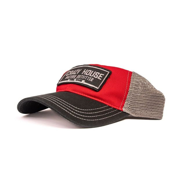 Red and Black Mesh Trucker Cap with Outfitter Patch - Crazy House Western Wear