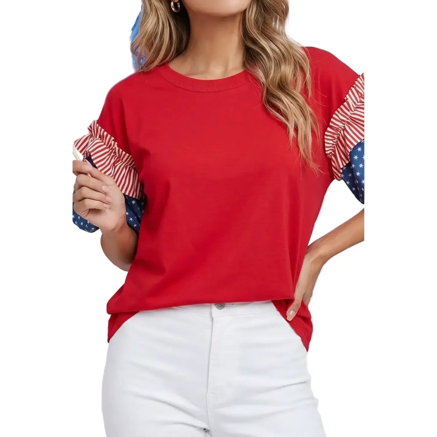 Women's 4TH of July Stars & Stripes Short Puff Sleeve Top