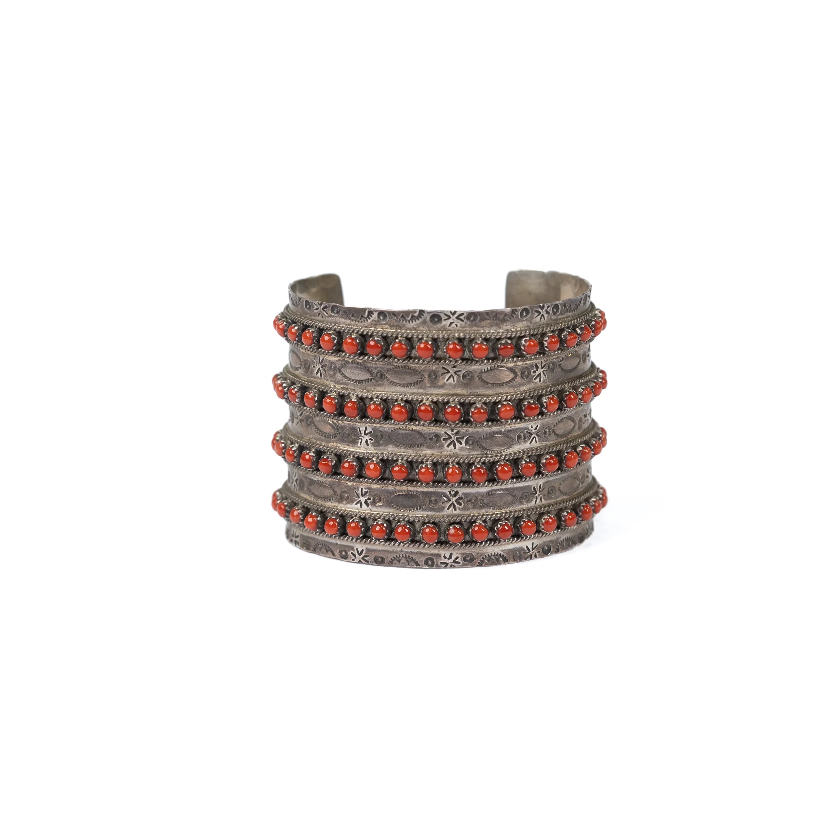 Women's Alzuni Handmade Red Howlite and Silver 4 Line Large Cuff Bracelet